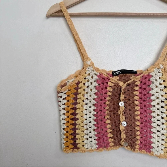 Zara Womens Medium Large Knit Crocheted  Top - Picture 3 of 10